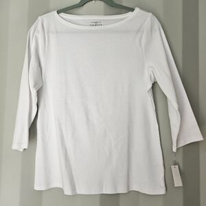 Talbots White Boat Neck 3/4 Sleeve Knit Top